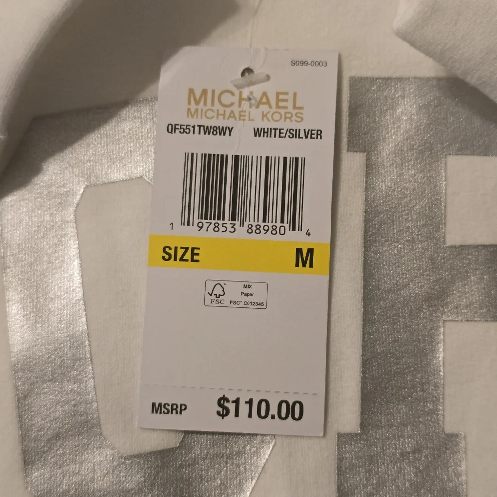 Michael Kors NWT Silver Foil Logo Crewneck Sweatshirt White Size M